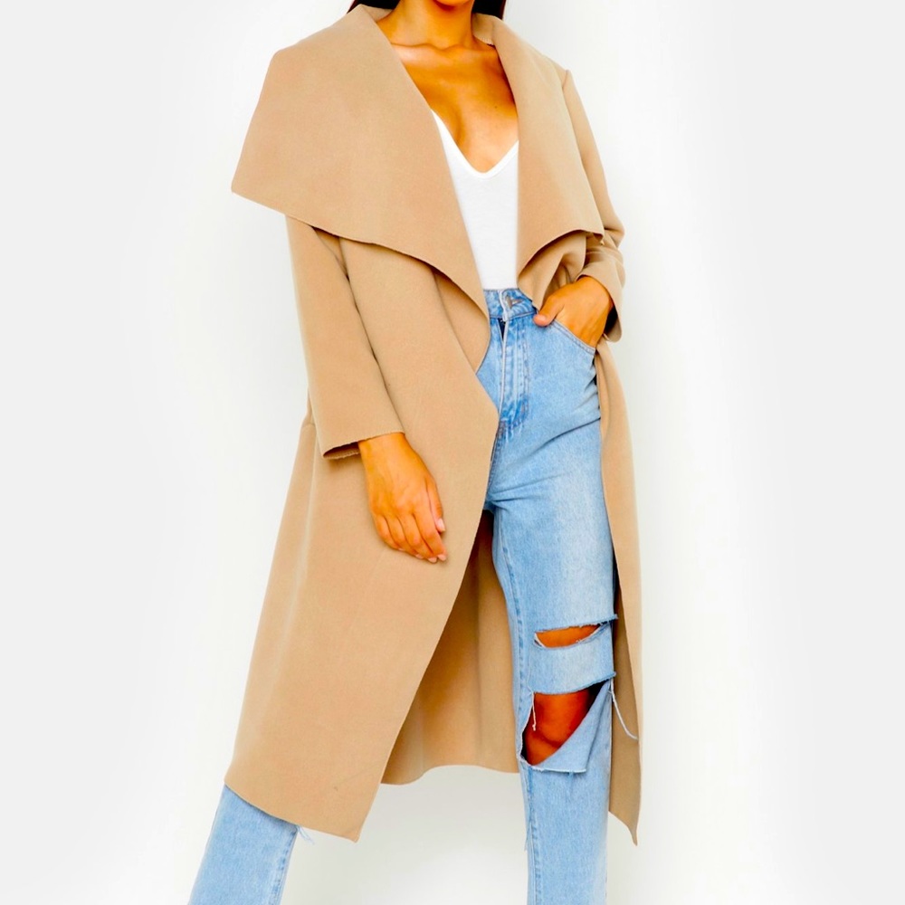 BRAND NEW Boohoo Belted Waterfall Coat